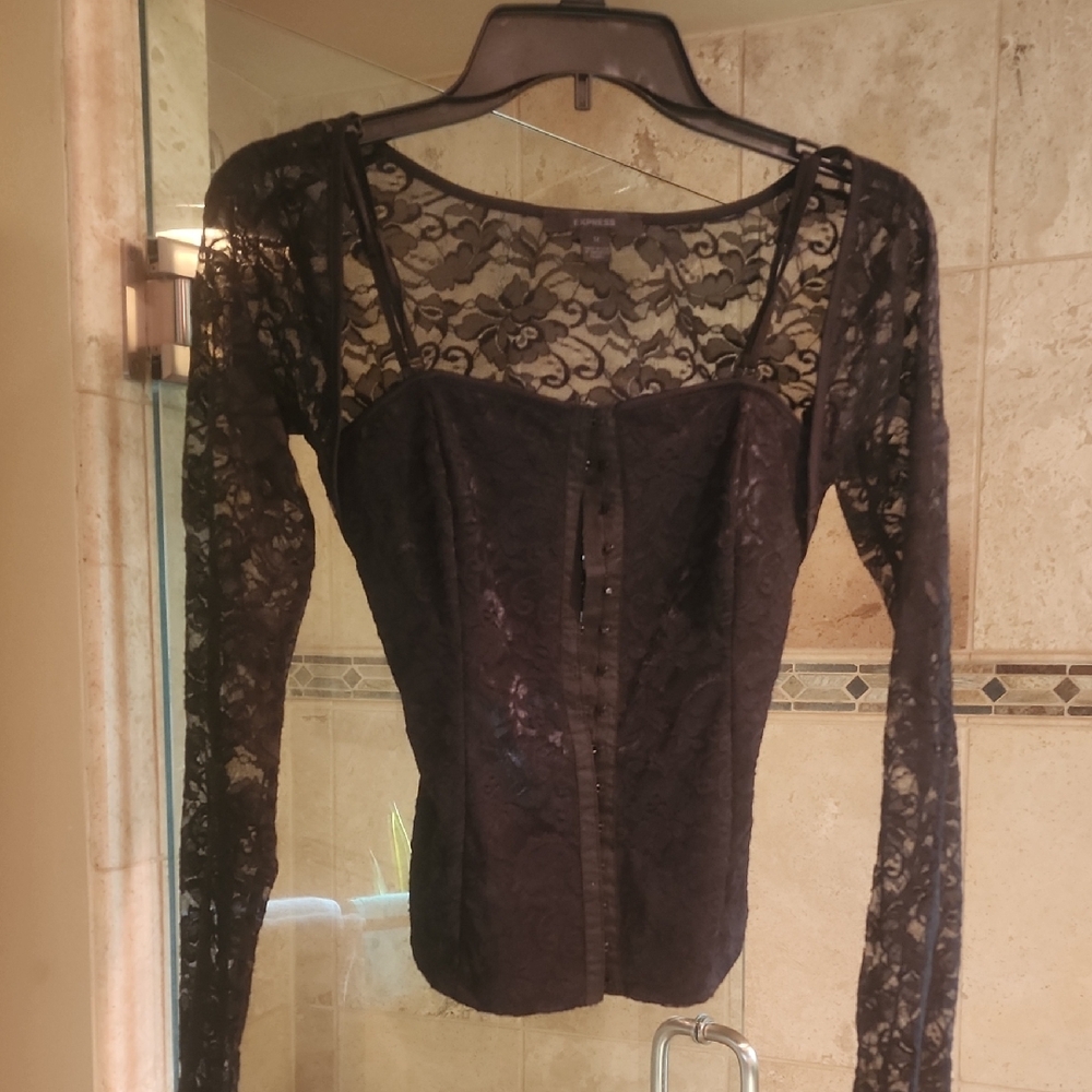 Express Black Floral Lace Crop Top